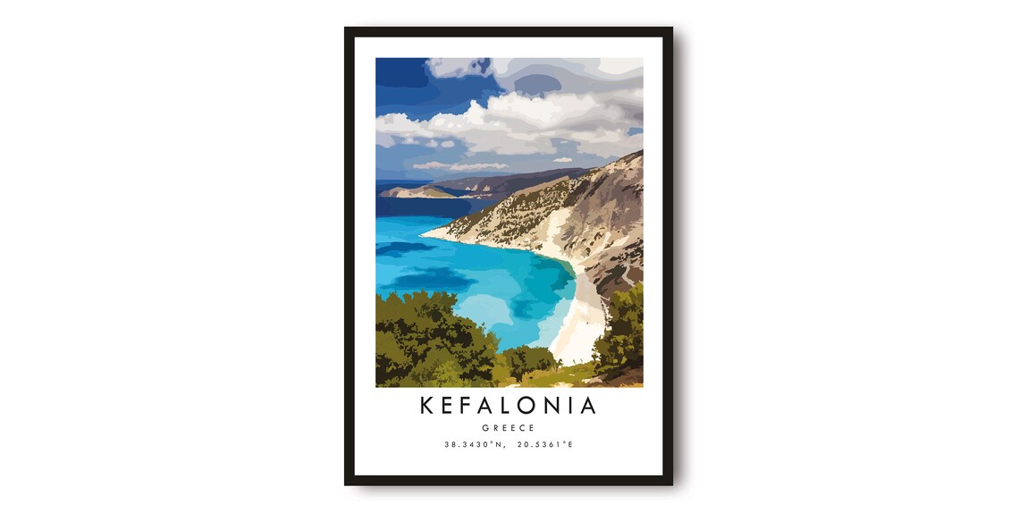 Kefalonia Travel Print, Myrtos Beach Greece Poster