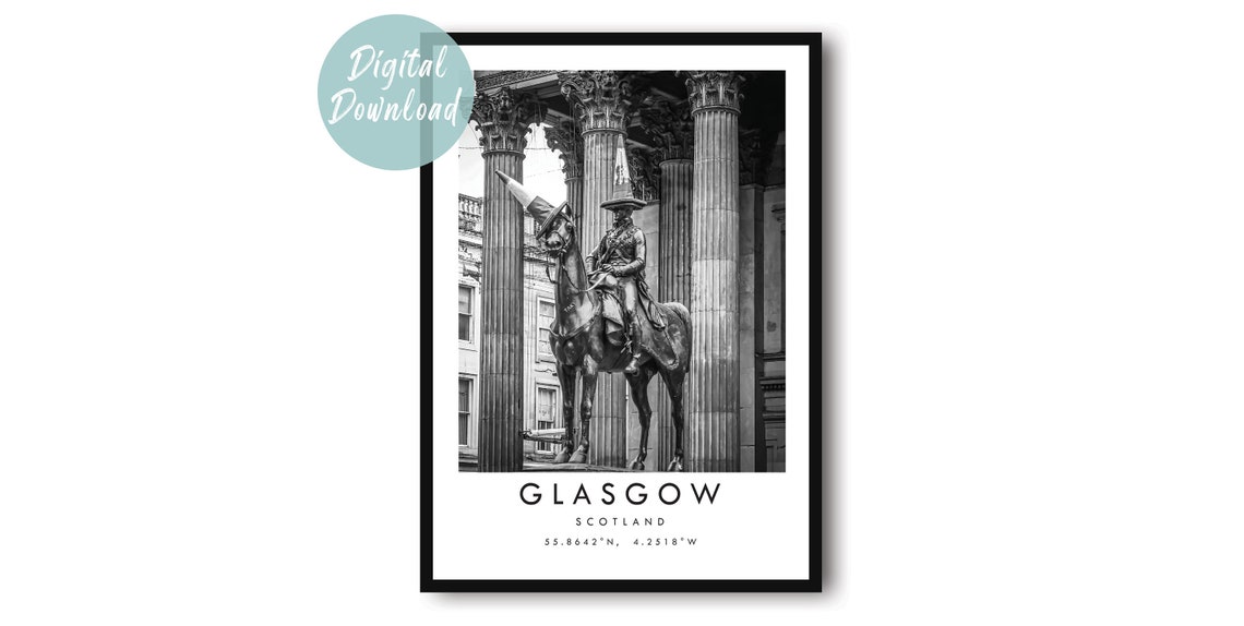 Glasgow Scotland Wellington Statue Cone Famous Landmark City Poster