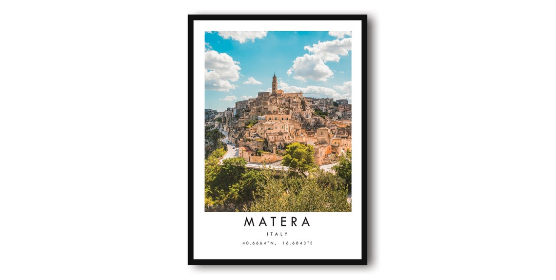 Matera Italy Ancient Hilltop Stone Town Minimalist Travel Poster