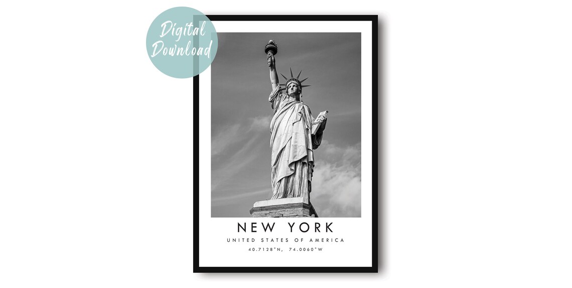 Statue of Liberty New York Black and White Travel Landmark Poster