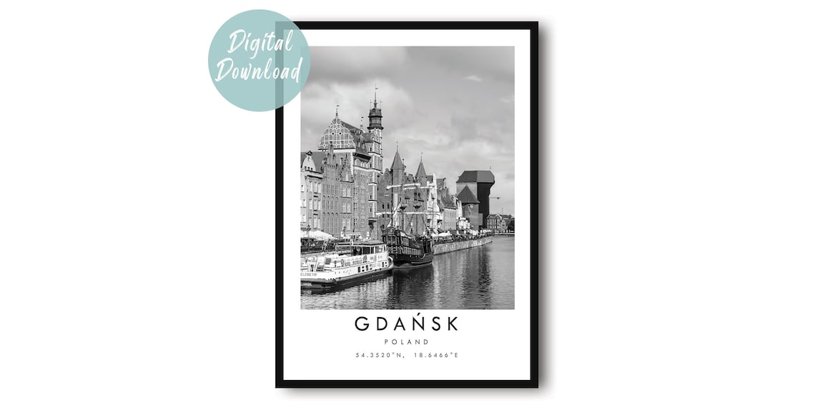 Gdansk Old Town Black And White Poland Travel Photography Wall Art