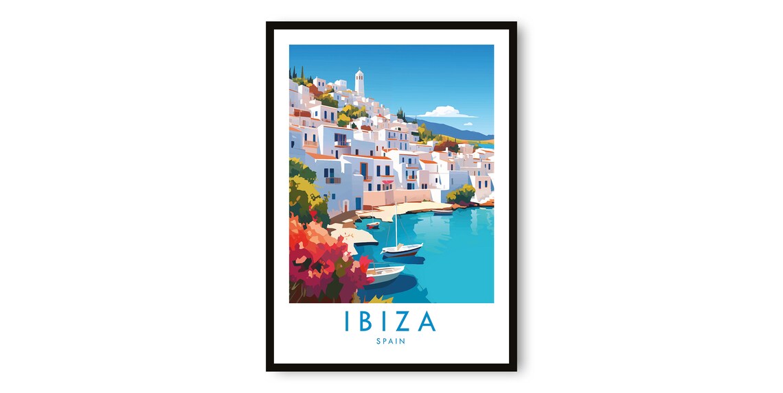 Ibiza Coastline Travel Poster, Spain