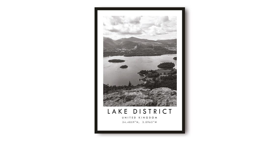 Lake District Black and White Minimalist Art Print