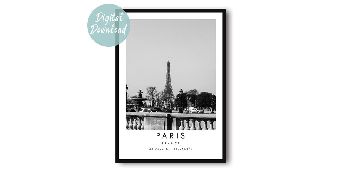 Paris Eiffel Tower Bridge River View Black And White City Poster