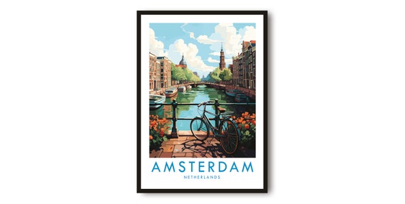 Amsterdam Travel Poster, Netherlands Canal Art Print