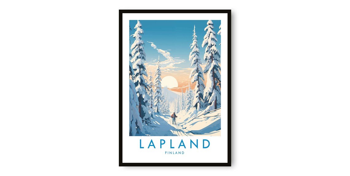 Lapland Travel Poster, Finland Skiing Wall Art Print