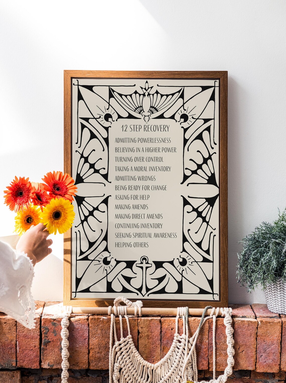 12 Steps Recovery Inspirational Vintage Art Print