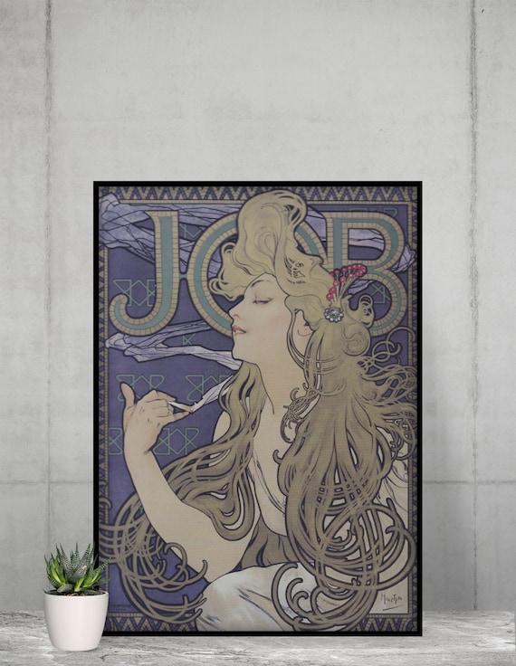 Alphonse Mucha JOB Vintage Advertising Woman Smoking Cigarette Poster