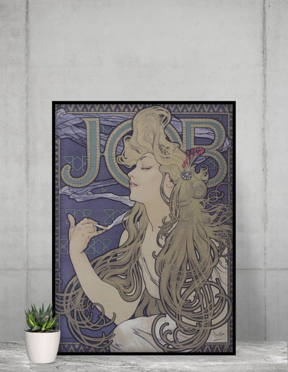 Mucha Job Print Art Nouveau Poster Bohemian Print Large Artwork Hippie Lady Alphonse Mucha