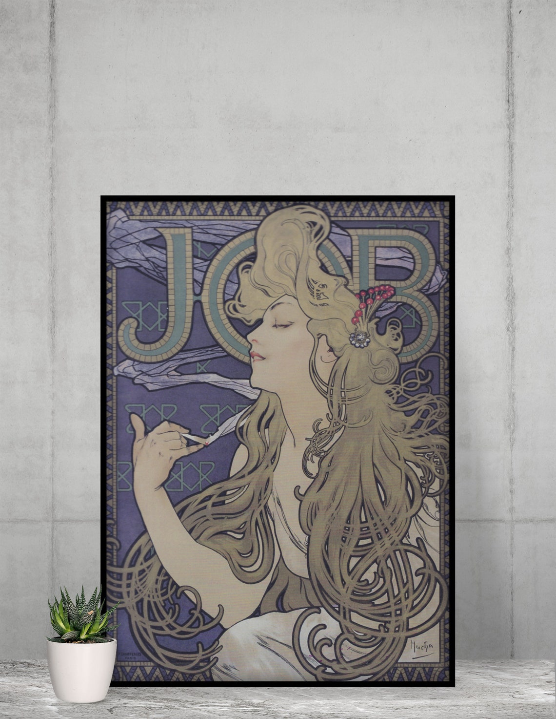 Mucha Job Print Art Nouveau Poster Bohemian Print Large Artwork Hippie Lady Alphonse Mucha