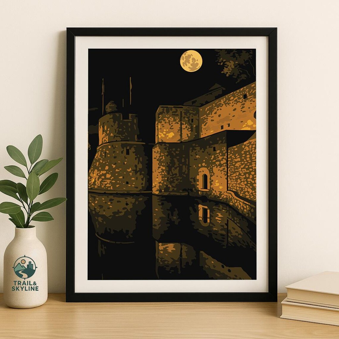 Kotor Montenegro Night Art Print, Full Moon Reflection