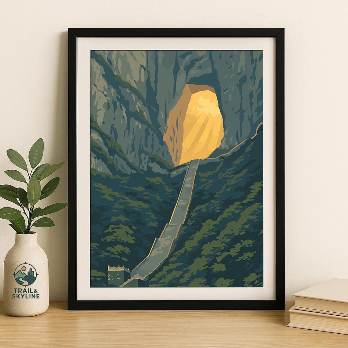 Tianmen Mountain Heavens Gate China Vintage Travel Poster WPA Style
