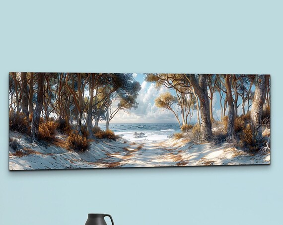 Pine Forest Path Leading to the Beach Ocean View Panorama Wall Art