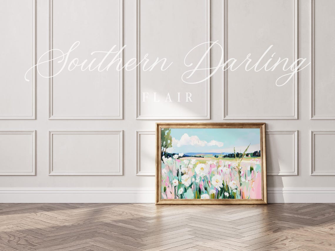 Pastel Wildflower Meadow With White Daisies Spring Landscape Poster - Image 4