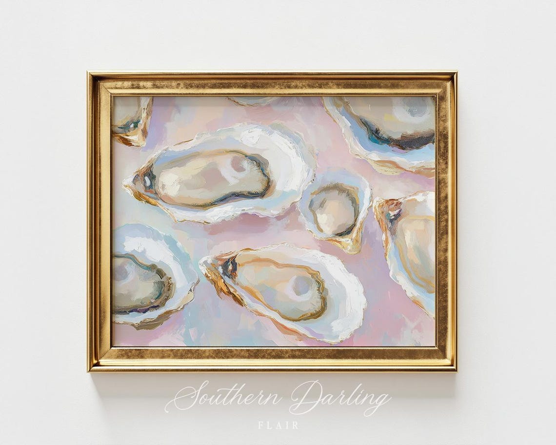 Neutral Pastel Oyster Shells Pink Tones Coastal Shell Art Poster