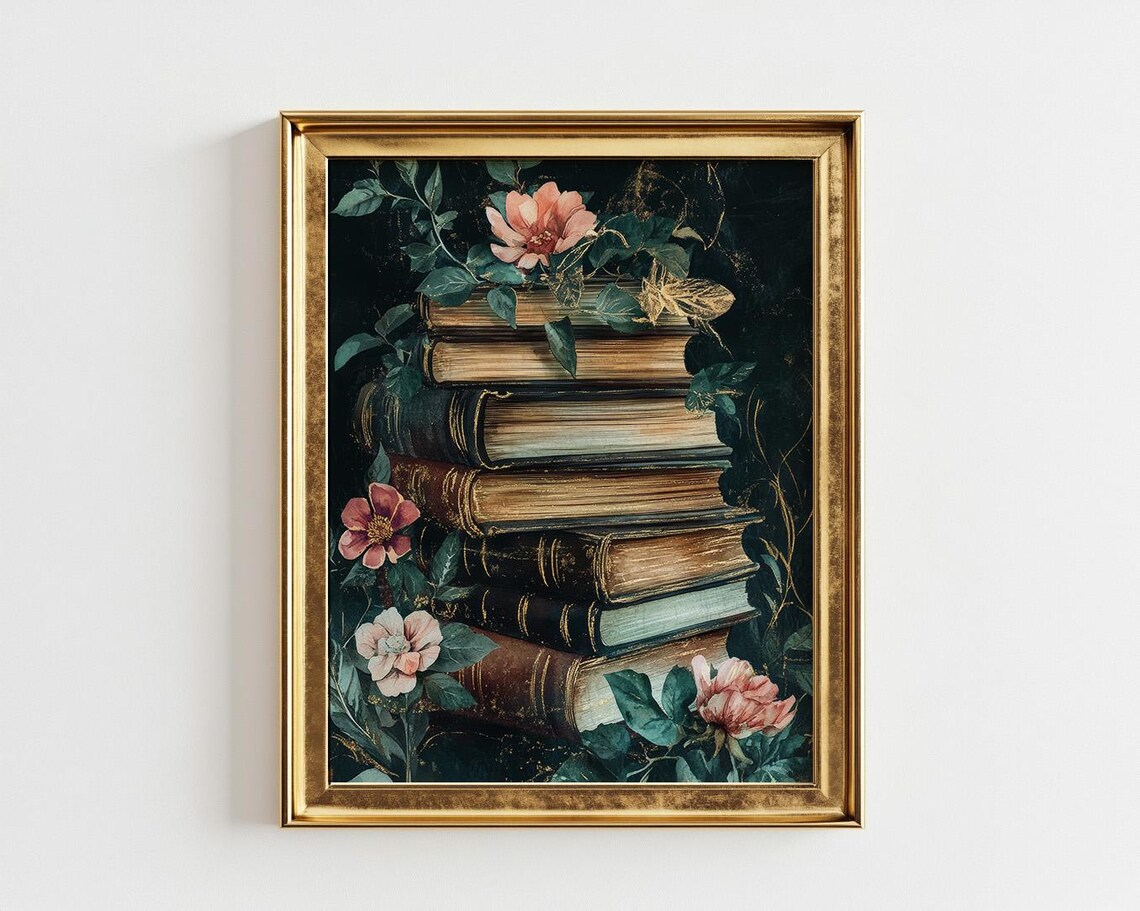 Magical Books With Flowers, Vintage Art Print