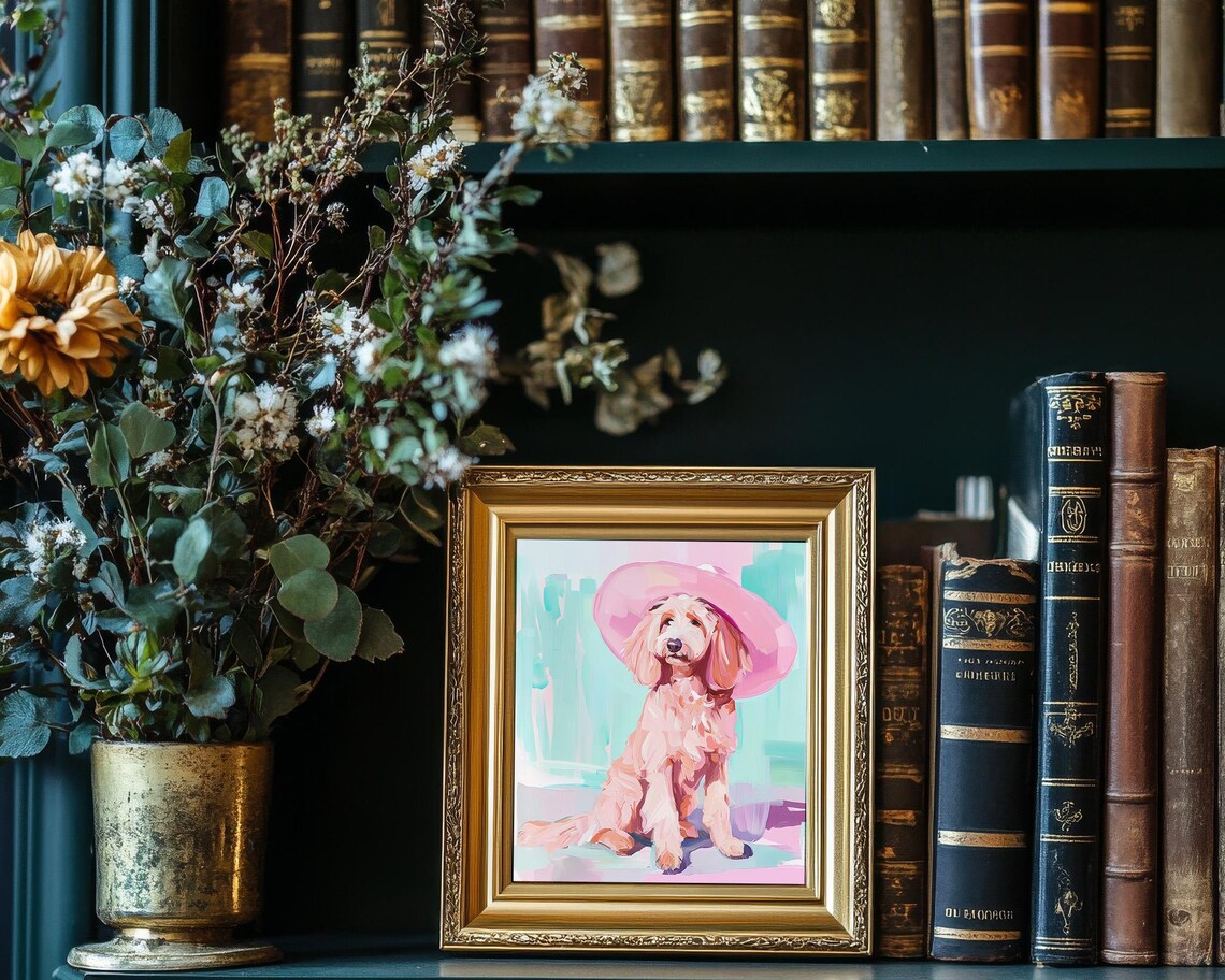 Golden Doodle in Wide Brim Hat, Pastel Art Print - Image 2
