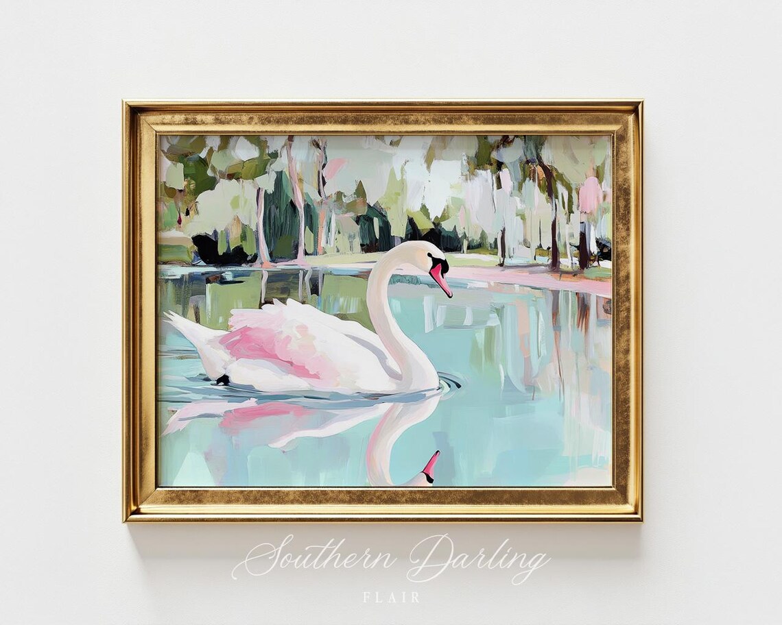 Whimsical Swan Painting, Romantic Coquette Art Print
