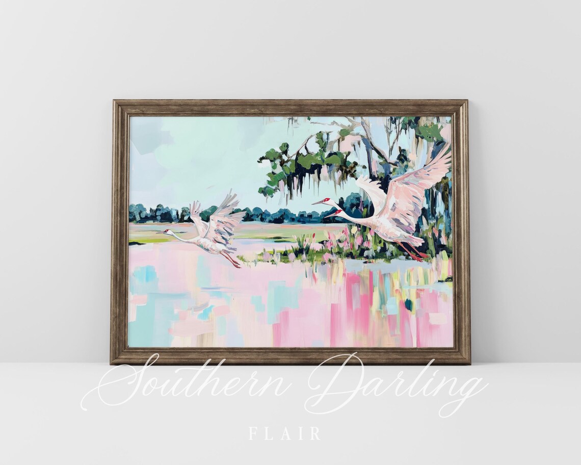 Sandhill Cranes Over Water, Grandmillennial Art Print - Image 5