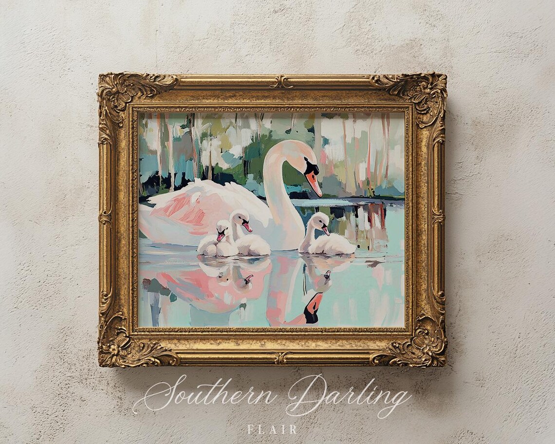 Mother Swan With Babies, Coquette Wall Art Print - Image 2