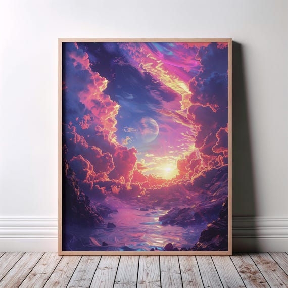 Clouds Wall Art Abstract Print Colourful Poster Sky Psychedelic Fantasy Surreal