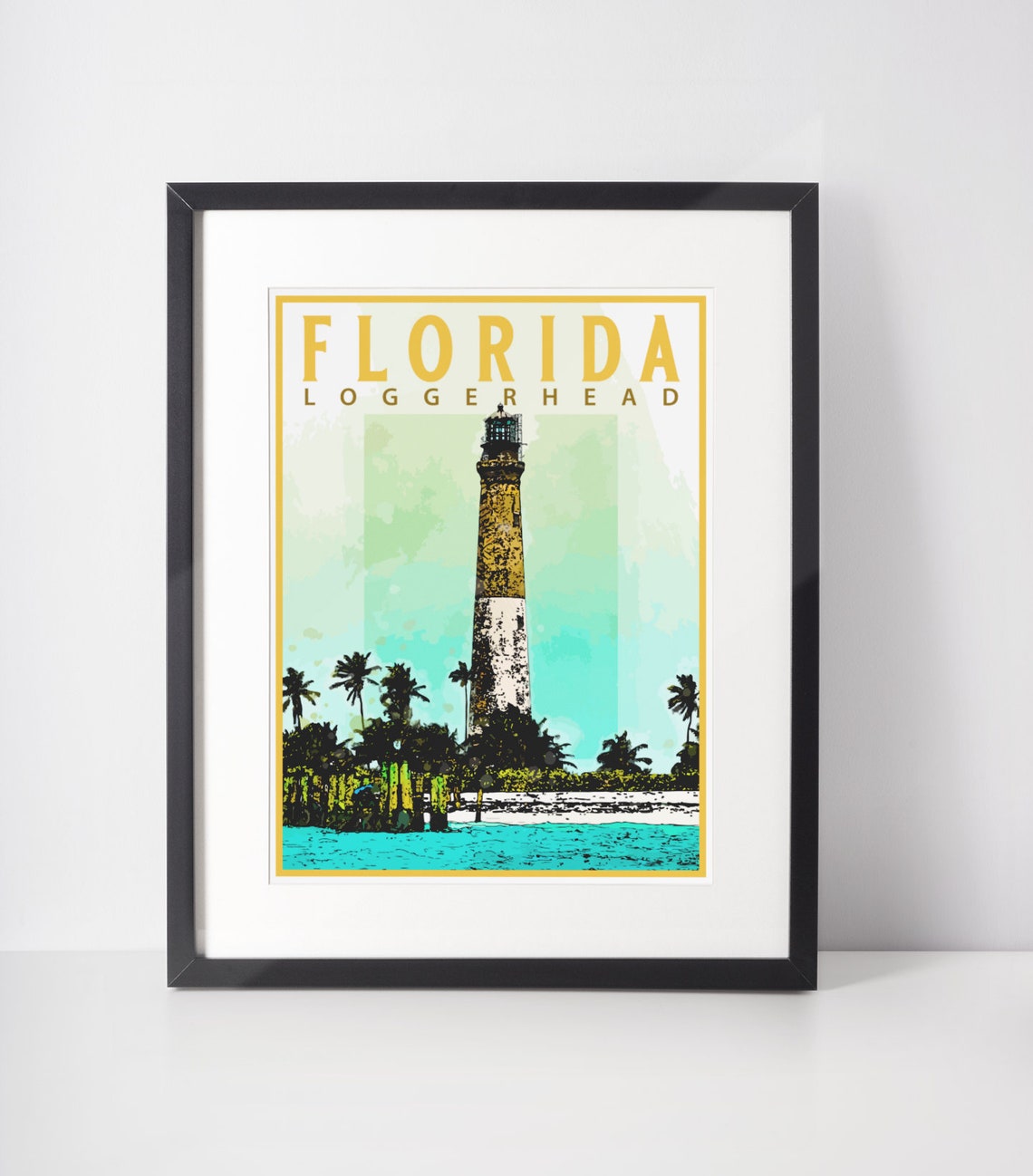 Florida Loggerhead Lighthouse Tropical Keys Coast Vintage Poster