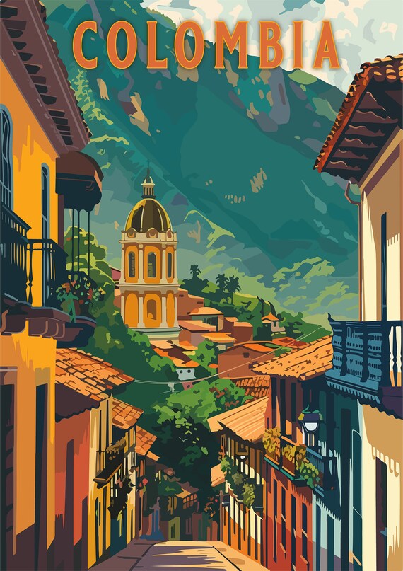 Colombia Travel Poster Vintage Style Home Print Wall Art Vacation Souvenir Frame Not Included