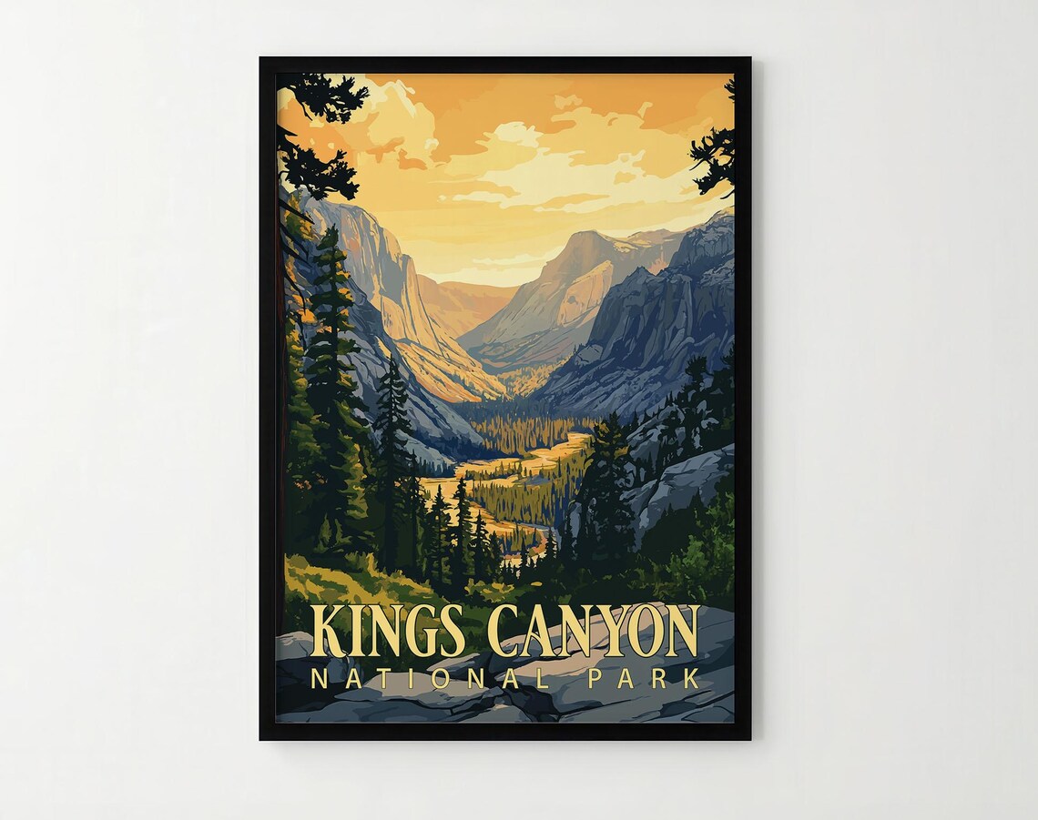 Kings Canyon National Park Canyon Valley Vintage Serigraph Style Poster
