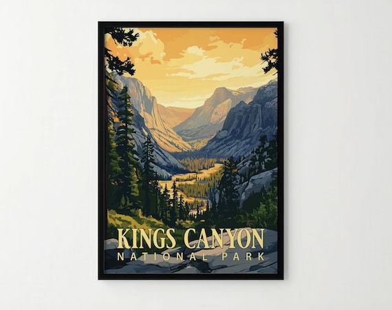 Kings Canyon National Park Canyon Valley Vintage Serigraph Style Poster