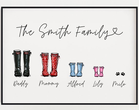 Personalized Family Welly Boot Names Art Print