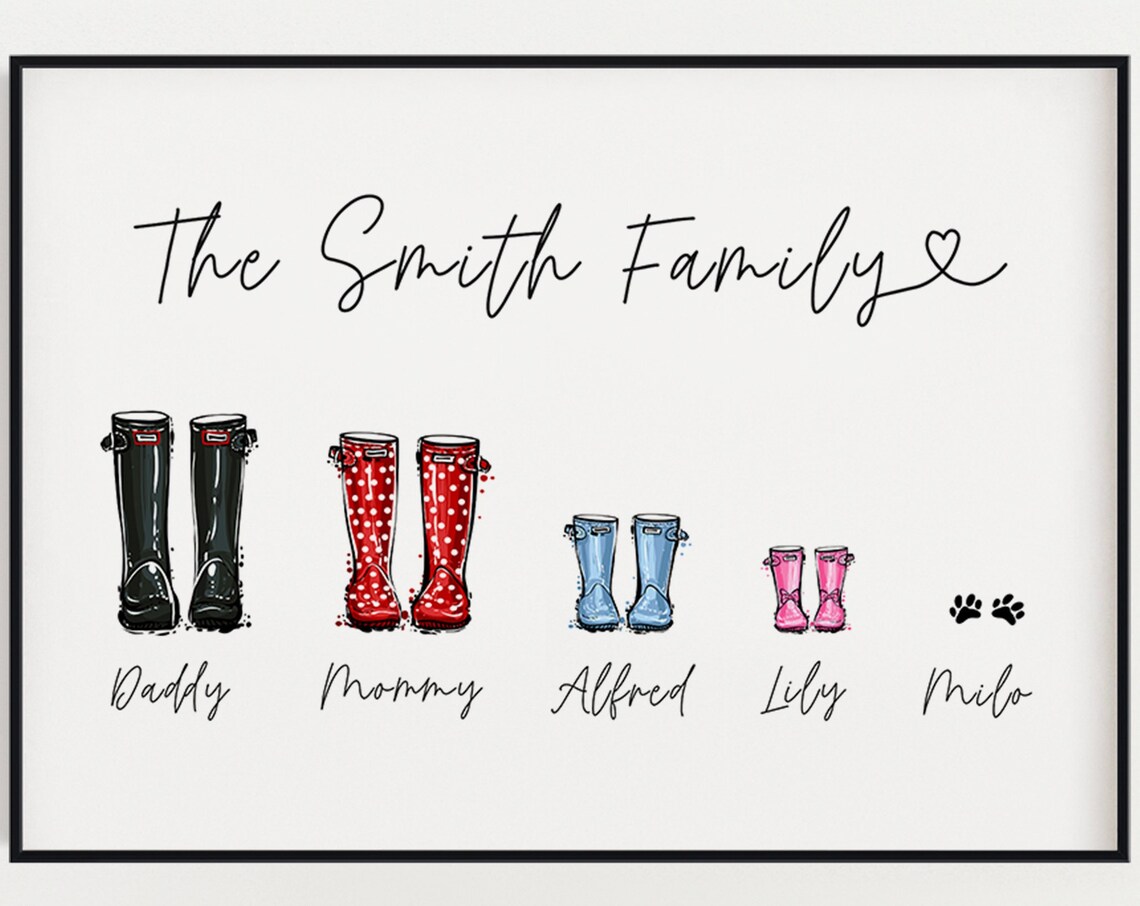 Personalized Family Welly Boot Names Art Print