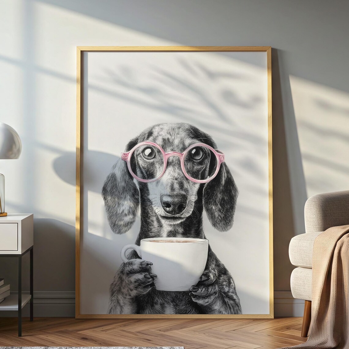 Dachshund Coffee Lover Art Print, Gift For Mom