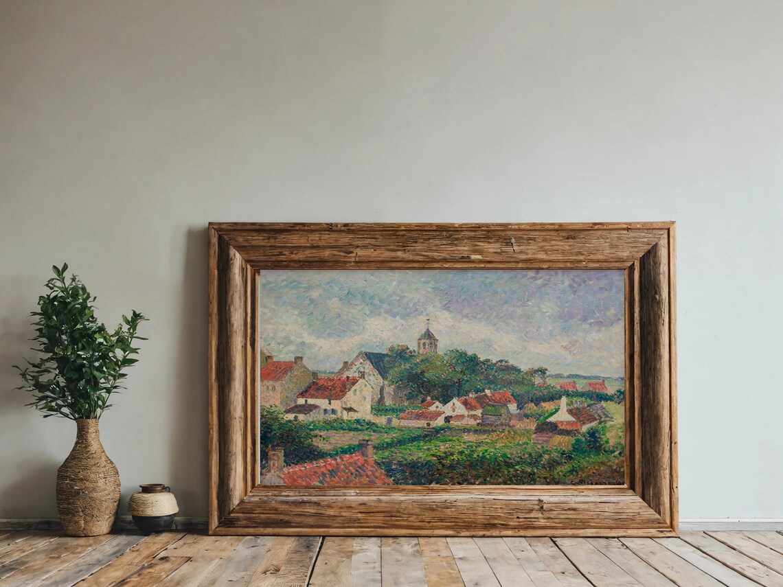 Impressionist Village Church Red Roofs European Countryside Poster - Image 4