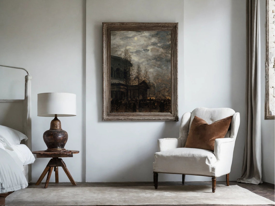 Moody Paris Nocturne Moonlit Cityscape Dark Academia Art Poster - Image 7