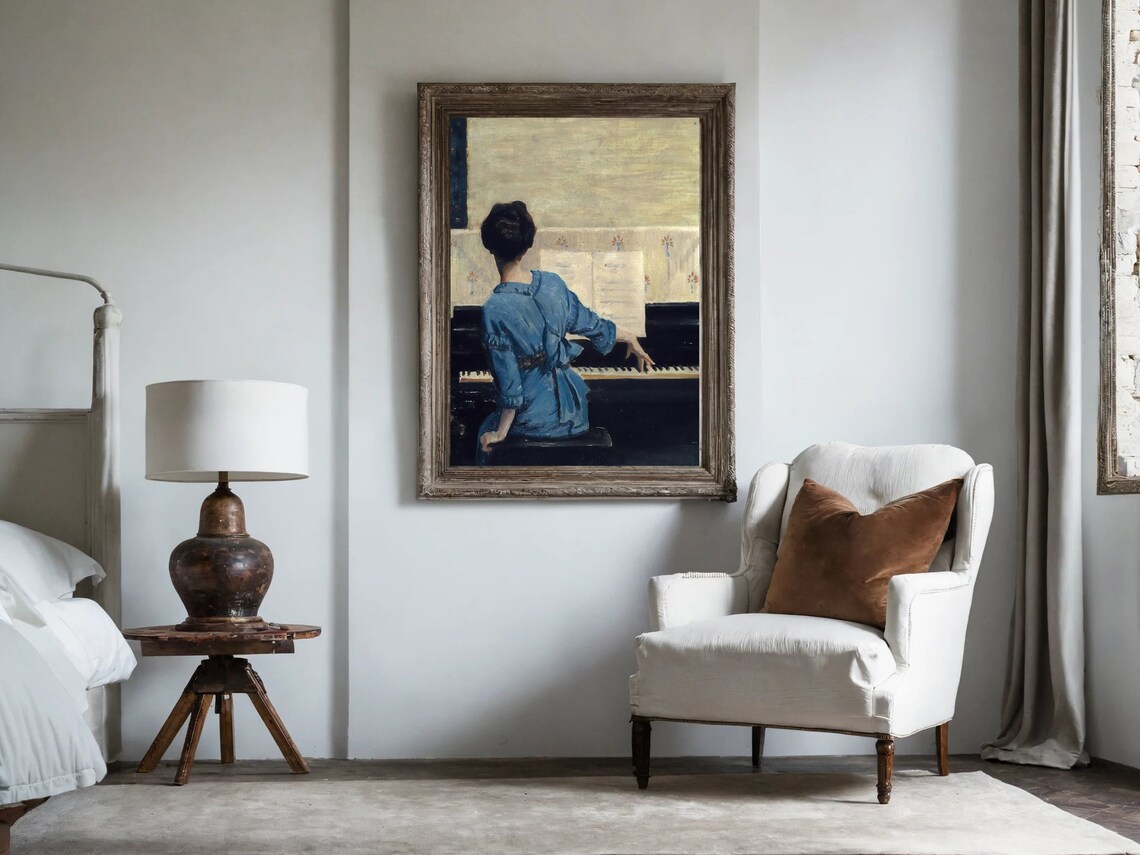 William Merritt Chase The Keynote Woman in Blue at Piano Poster - Image 5