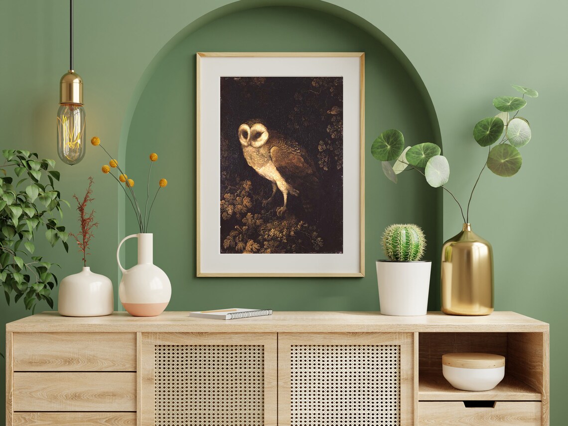 Antique Barn Owl Painting Dark Dramatic Nocturnal Bird Poster - Image 3