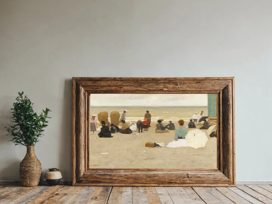 Victorian Beachgoers Relaxing Sand Impressionist Seaside Poster - Image 2