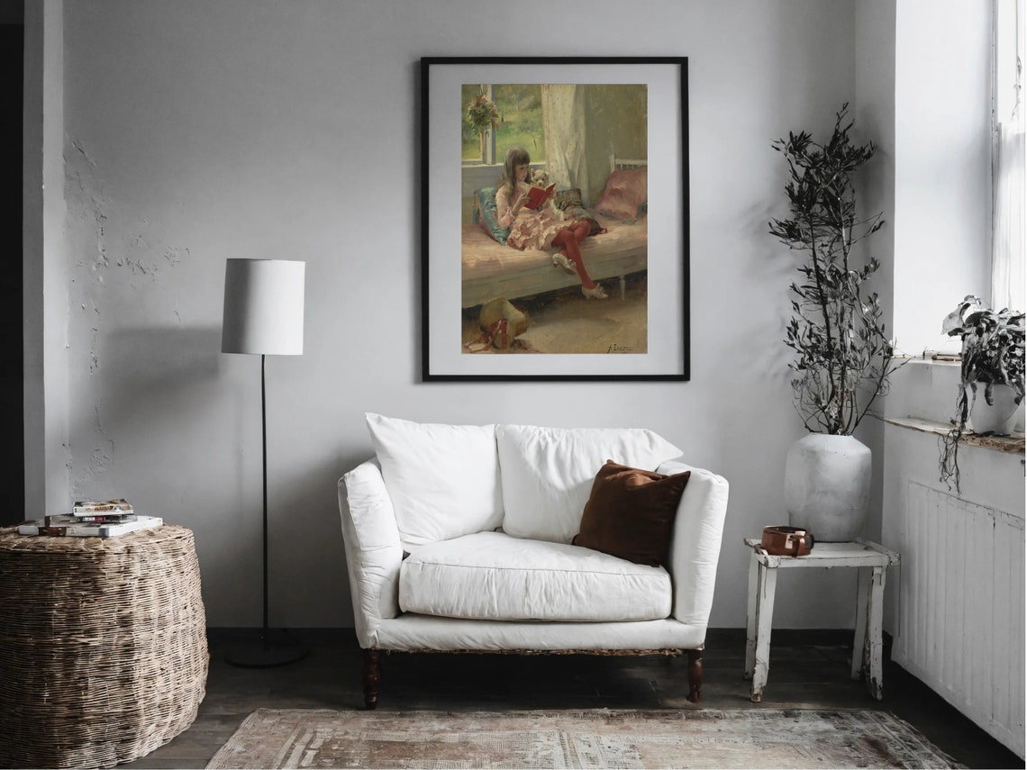 Victorian Girl Art Print Good Friends Vintage Portrait Painting Print Dog Print Nursery Print Wall Art - Image 5