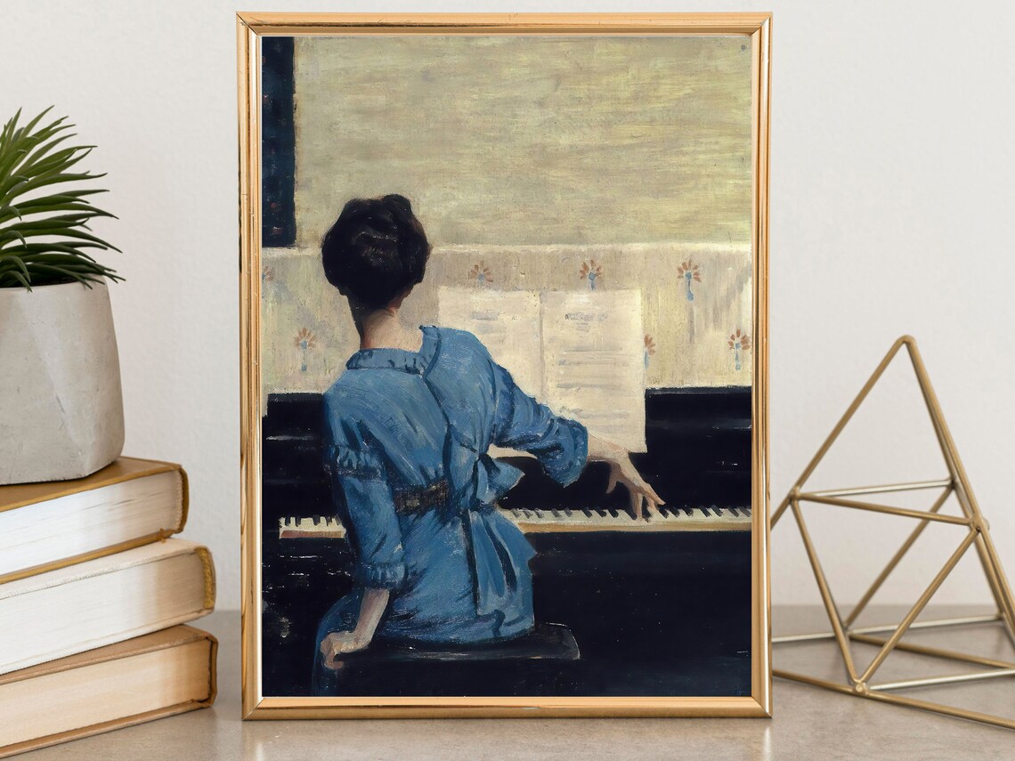 William Merritt Chase The Keynote Woman in Blue at Piano Poster - Image 2