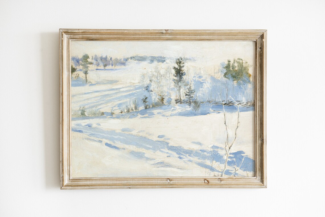 Winter Painting Vintage Art Winter Decor Landscape Painting Snow Painting Winter Art Print Winter Landscape Art