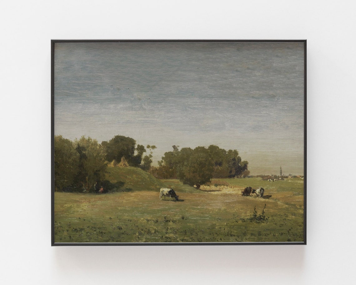 Scenery Print Antique Painting Cow Landscape Landscape Wall Art Vintage Art Country Decor Farmhouse Wall Art Landscape Art