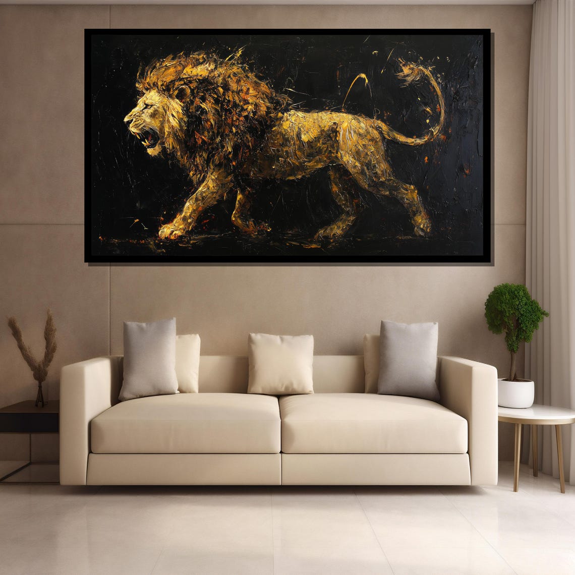Lion Painting Gift Bold Wildlife Wall Art With Abstract Gold Accents Majestic Animal Artwork For Modern Home Decor - Image 4