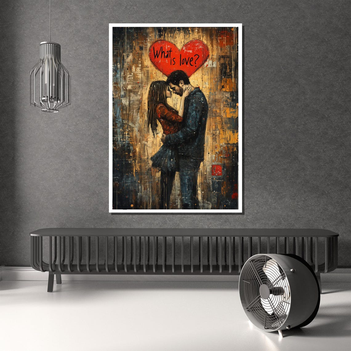 What Is Love Red Heart Painting Romantic Embracing Couple Poster - Image 4