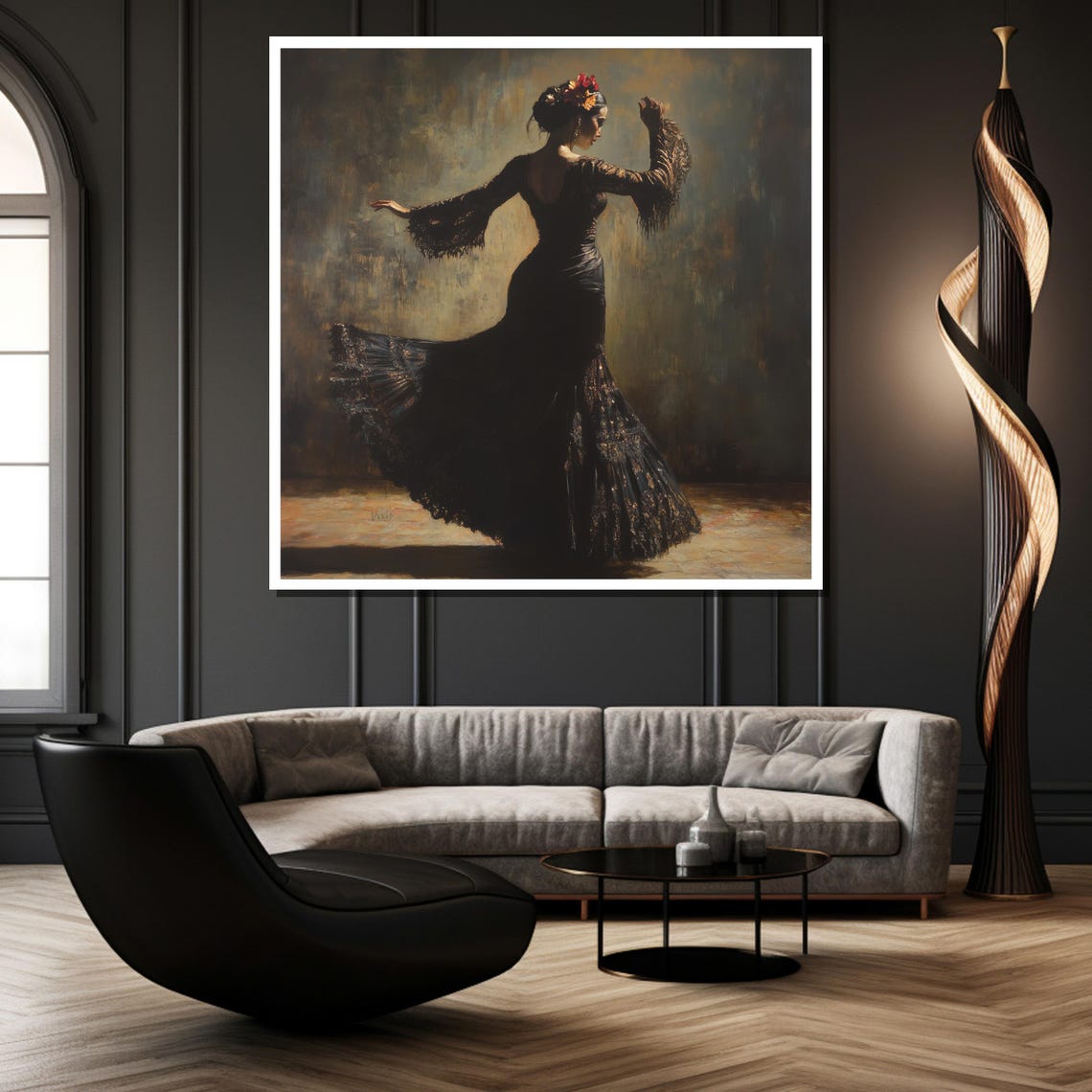 Flamenco Dancer in Black Lace Dress in Dramatic Moody Light Poster - Image 2