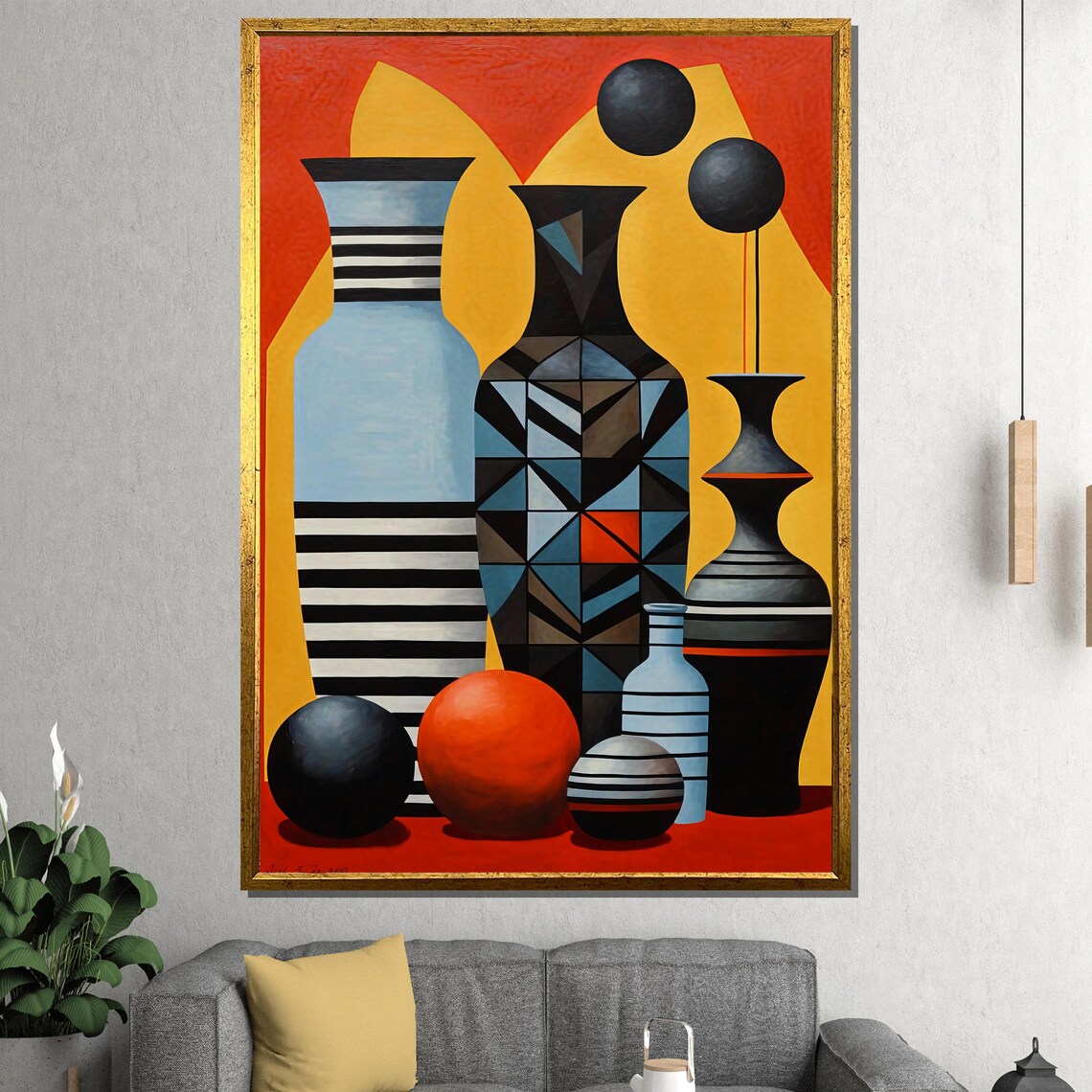 Geometric Vase Still Life With Bold Retro Modernist Colors Art Poster