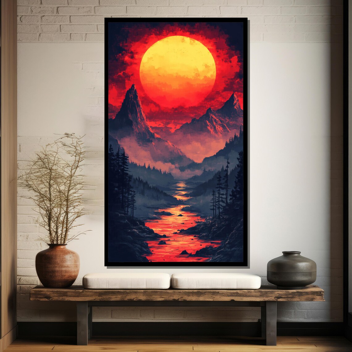 Red Sun Mountain Landscape, Dramatic Sunset Scene - Image 4