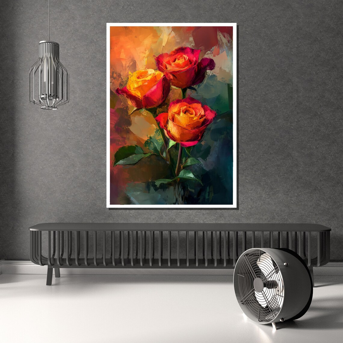 Beautiful Red and Orange Roses Bold Floral Impressionist Poster - Image 3