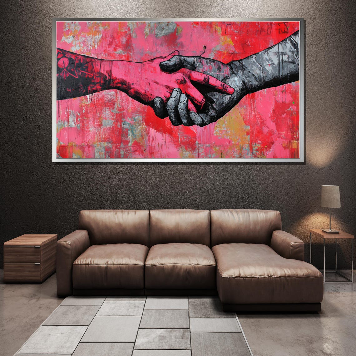 Reaching Clasped Hands Abstract Painting in Red and Black Poster - Image 4