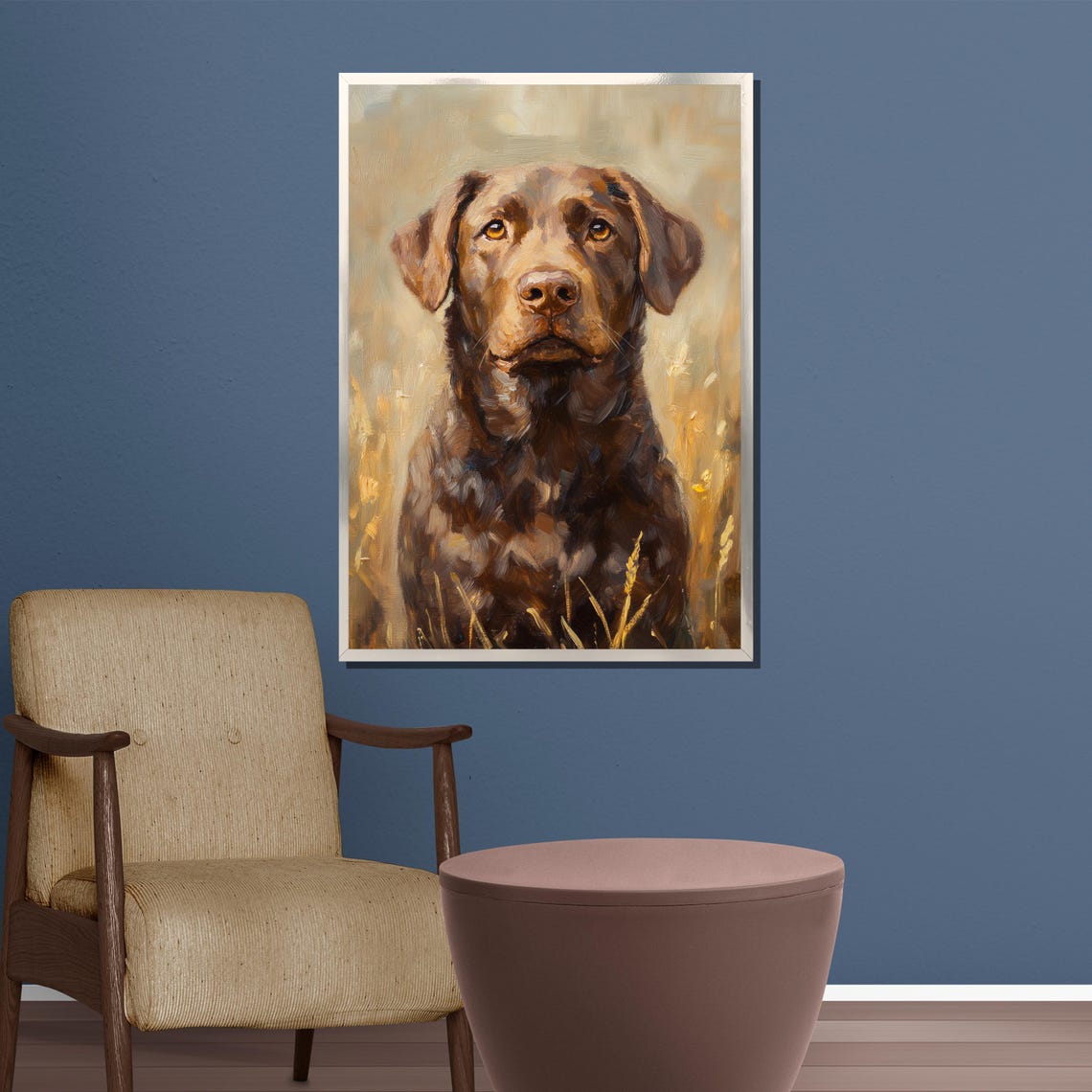 Chocolate Labrador Dog Portrait in Warm Golden Tones Art Poster - Image 3