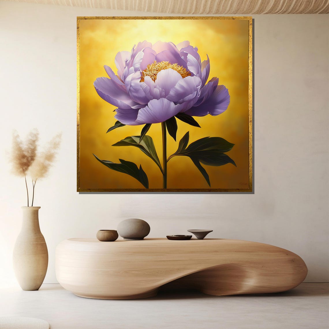 Lavender Purple Peony Bloom On Glowing Golden Luxury Art Poster